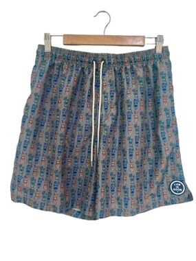 Life is Good Men's Tiki Drink Swim Trunks Sz L Blue Gray Mesh Lined Board Shorts